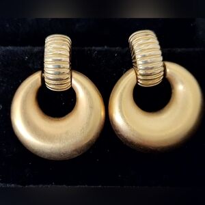 Vintage Monet Knockers Brushed Matte Gold Tone 1.5"